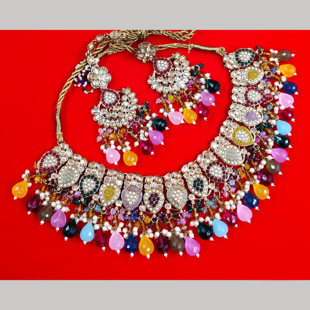 FS Collection Gold Plated Crystal Stone And Beads Necklace Set