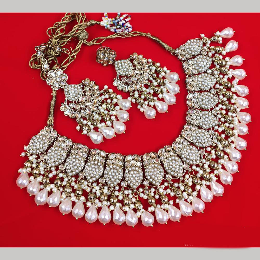 FS Collection Gold Plated Crystal Stone And Beads Necklace Set