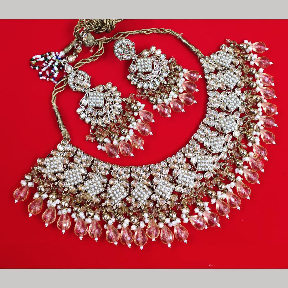 FS Collection Gold Plated Crystal Stone And Beads Necklace Set