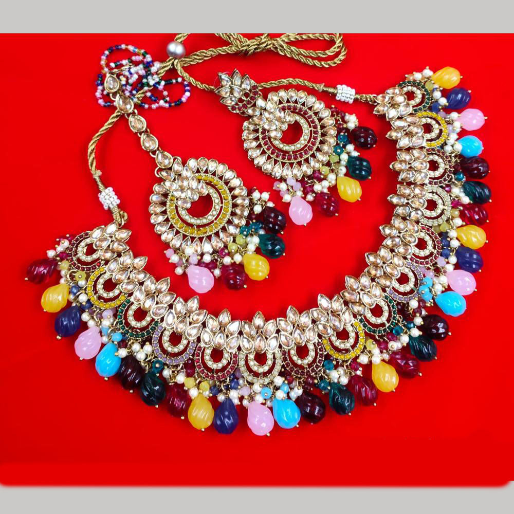 FS Collection Gold Plated Crystal Stone And Beads Necklace Set