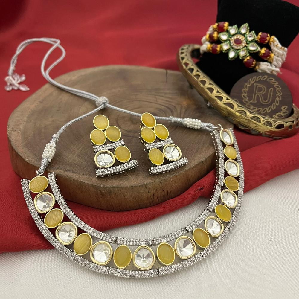 FS Collection 2 Tone Plated Crystal Stone Necklace Set