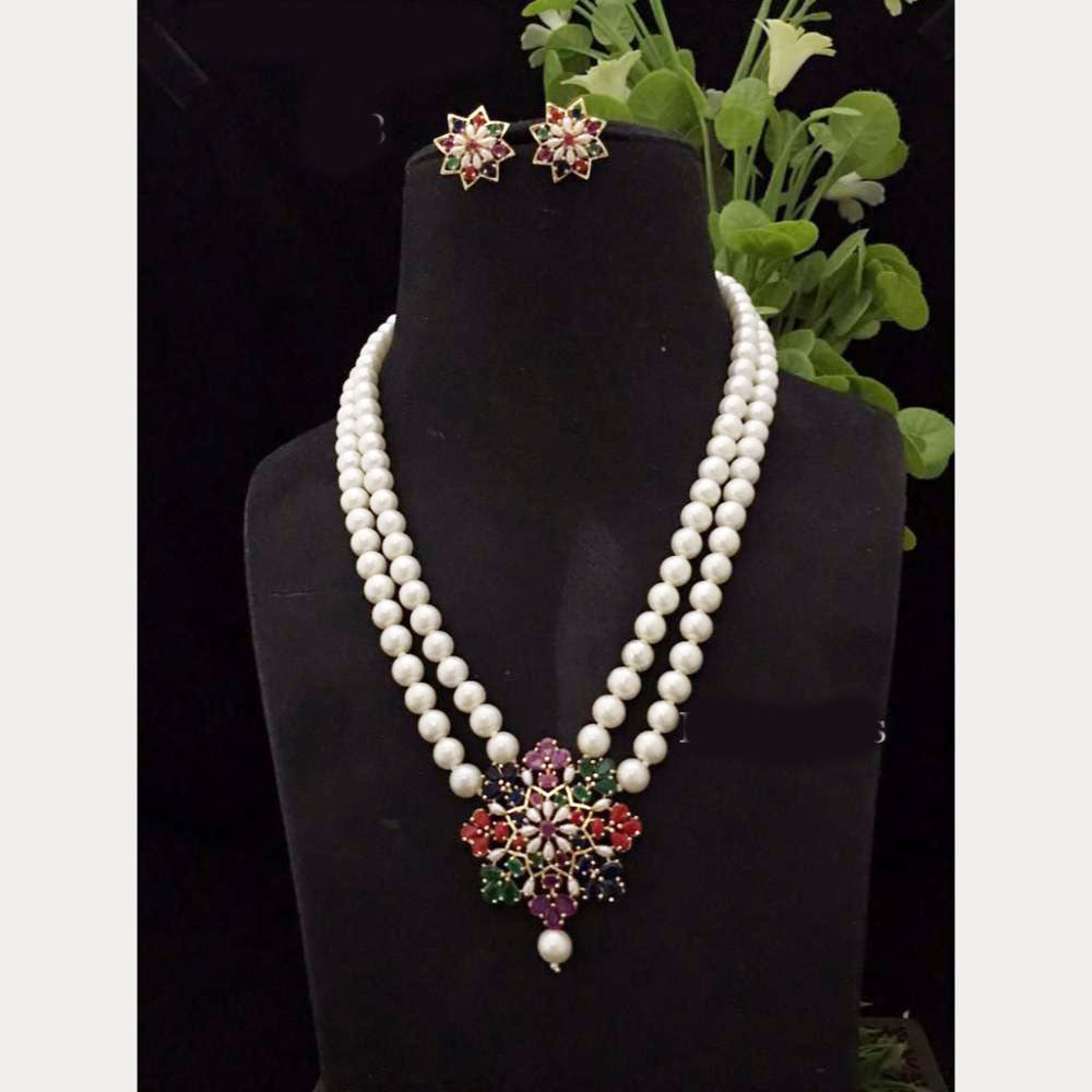 FS Collection Gold Plated Pota Stone And Pearls Necklace Set