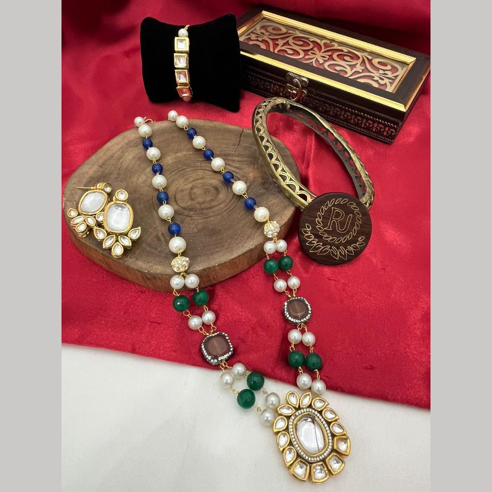 FS Collection Gold Plated Kundan Stone And Pearls Necklace Set
