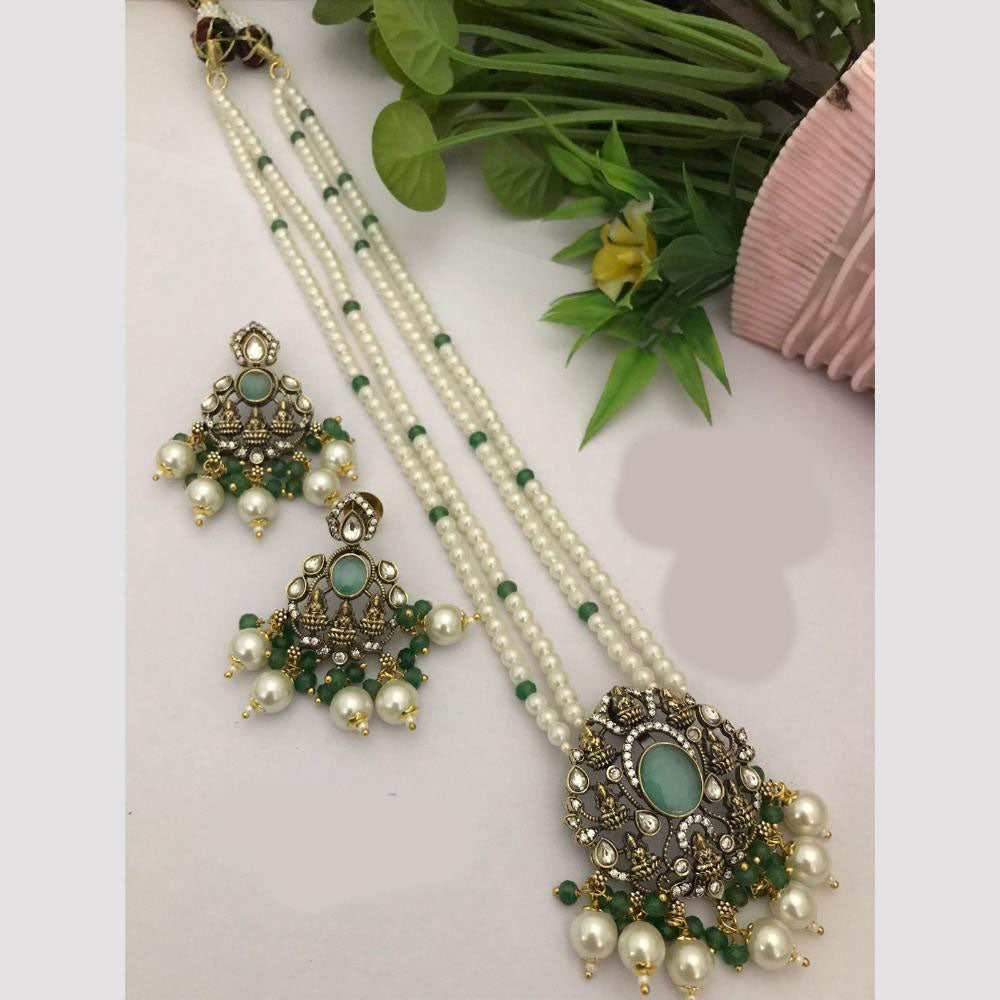 FS Collection Gold Plated Kundan Stone And Temple Long Necklace Set