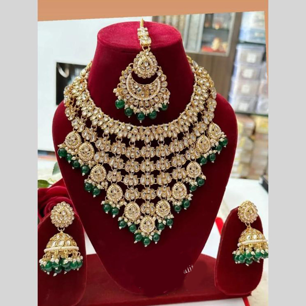 FS Collection Gold Plated Kundan Stone And Beads Necklace Set