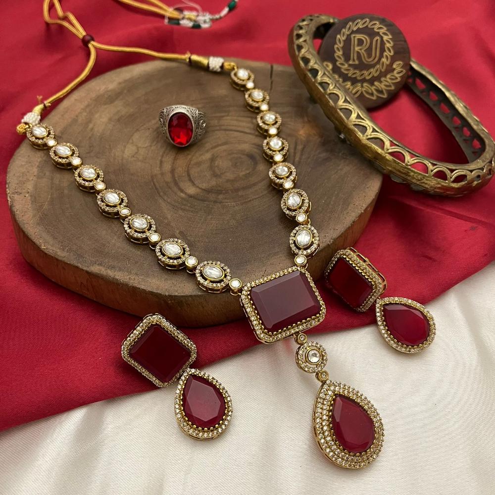 FS Collection Gold Plated Crystal Stone Necklace Set