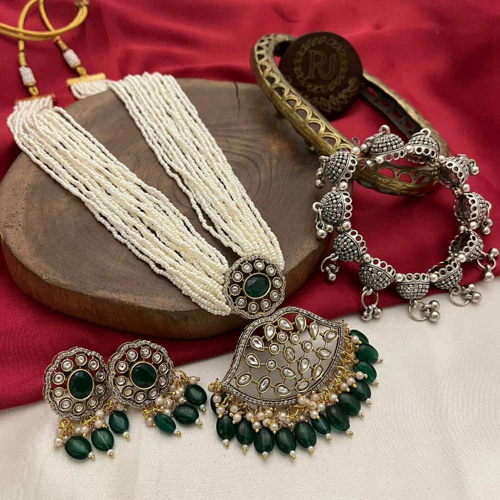 FS Collection Silver Plated Pearl And Austrian Stone Necklace Set