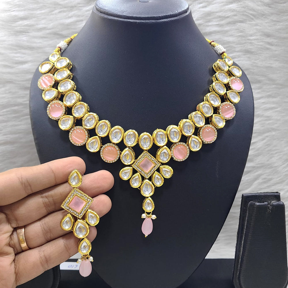 FS Collection Gold Plated Kundan Stone And Beads Necklace Set