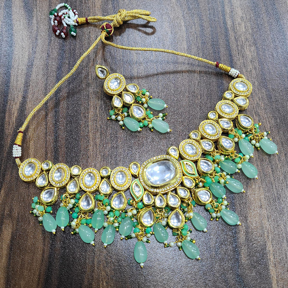 FS Collection Gold Plated Kundan Stone And Beads Choker Necklace Set