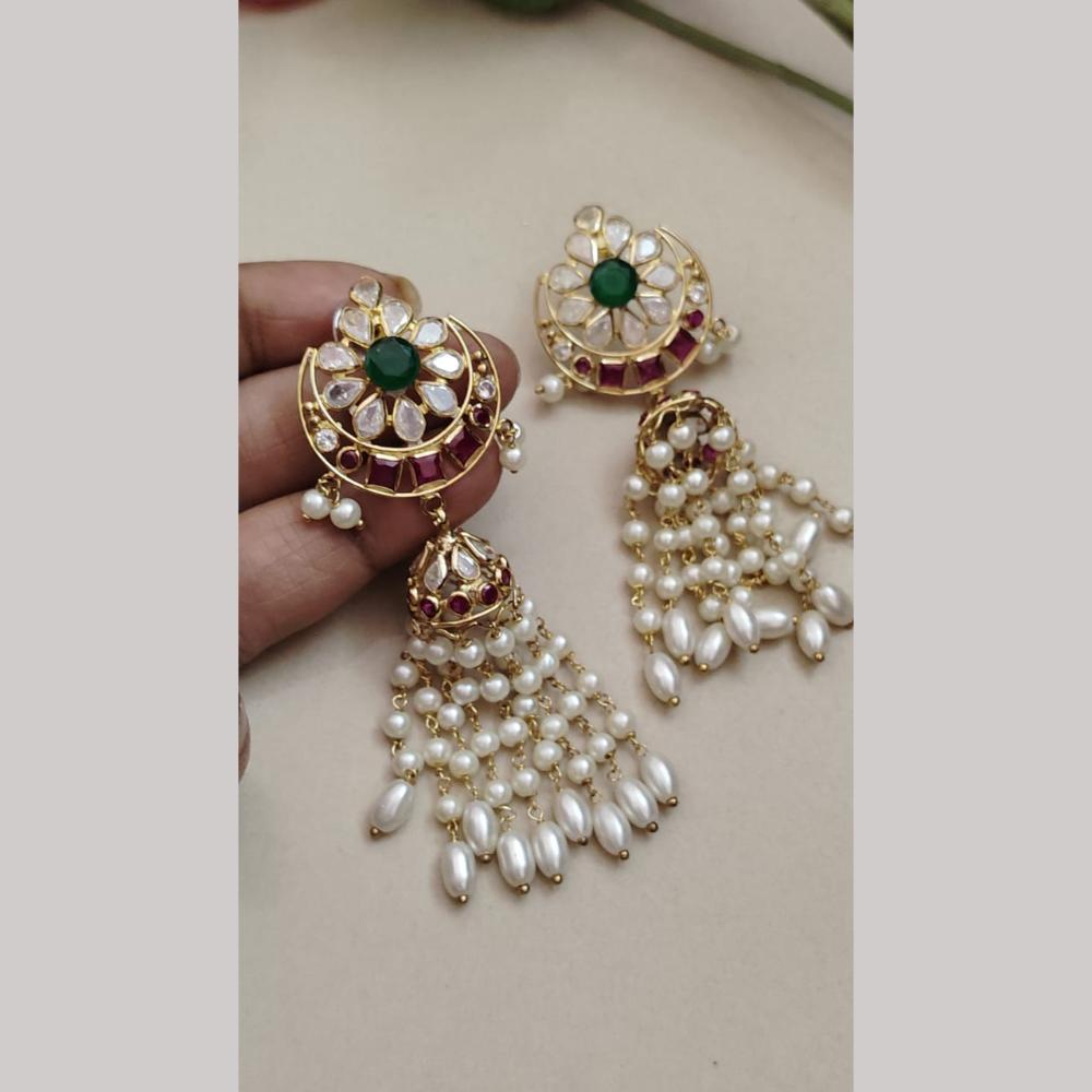 FS Collection Gold Plated Crystal Stone And Pearls Jhumki