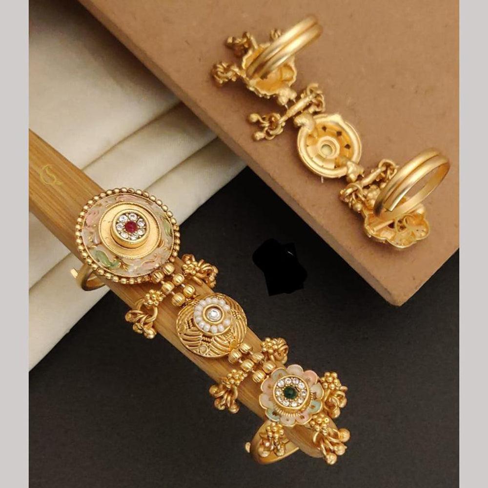 FS Collection Gold Plated Pota Stone Meenakari Adjustable Ring