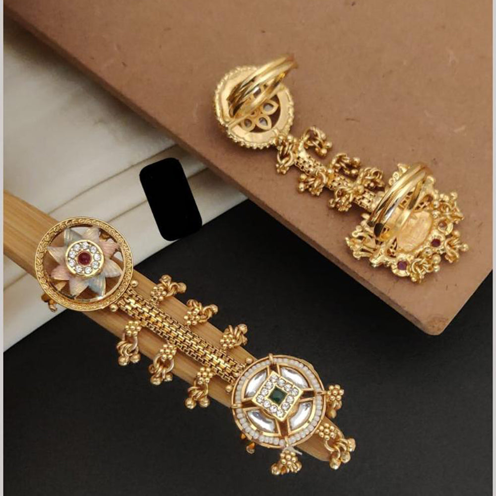 FS Collection Gold Plated Pota Stone Meenakari Adjustable Ring