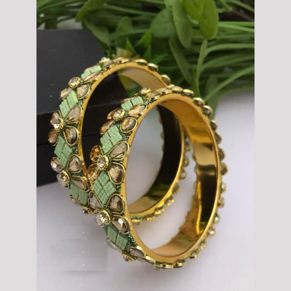 FS Collection Gold Plated Crystal Stone And Pearls Bangle Set