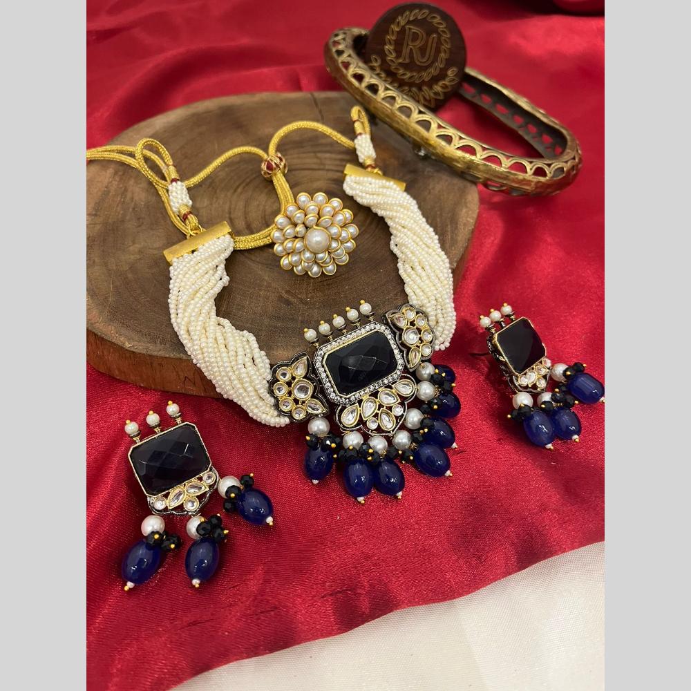 FS Collection 2 Tone Plated Kundan Stone And Beads Choker Necklace Set