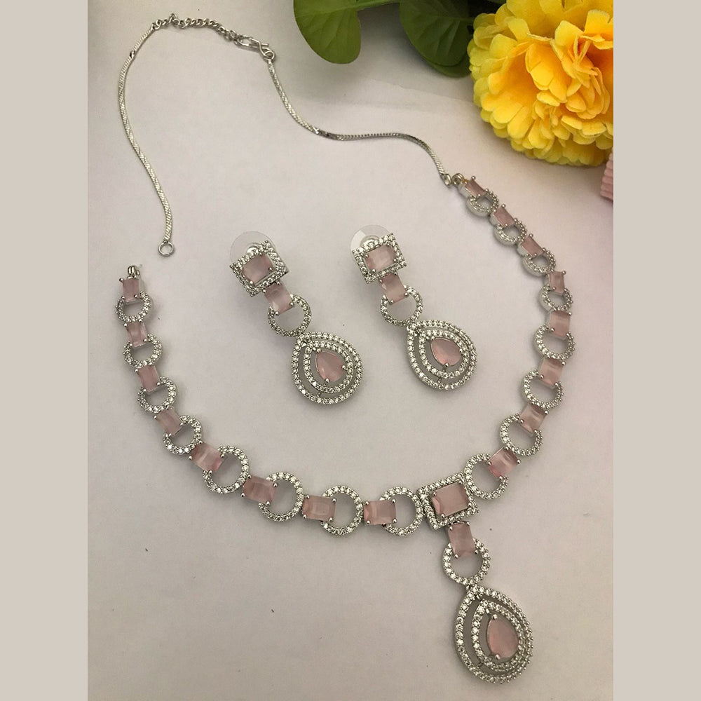 FS Collection Silver Plated American Diamond Necklace Set