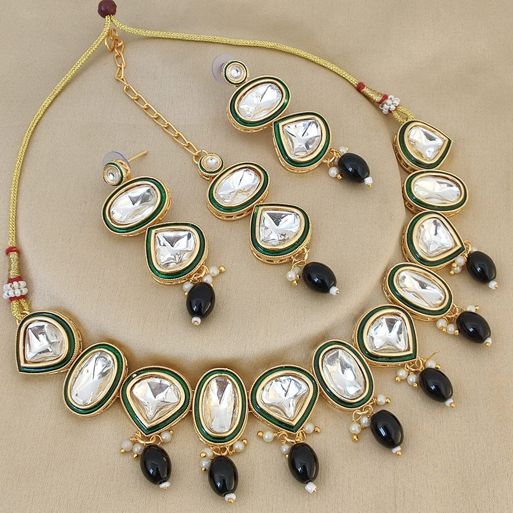 FS Collection Gold Plated Kundan Stone And Beads Choker Necklace Set