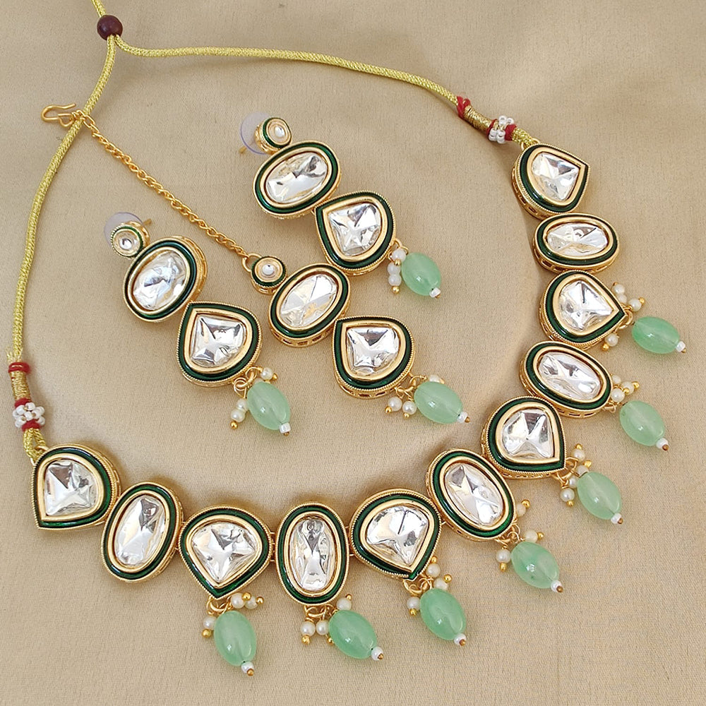 FS Collection Gold Plated Kundan Stone And Beads Choker Necklace Set