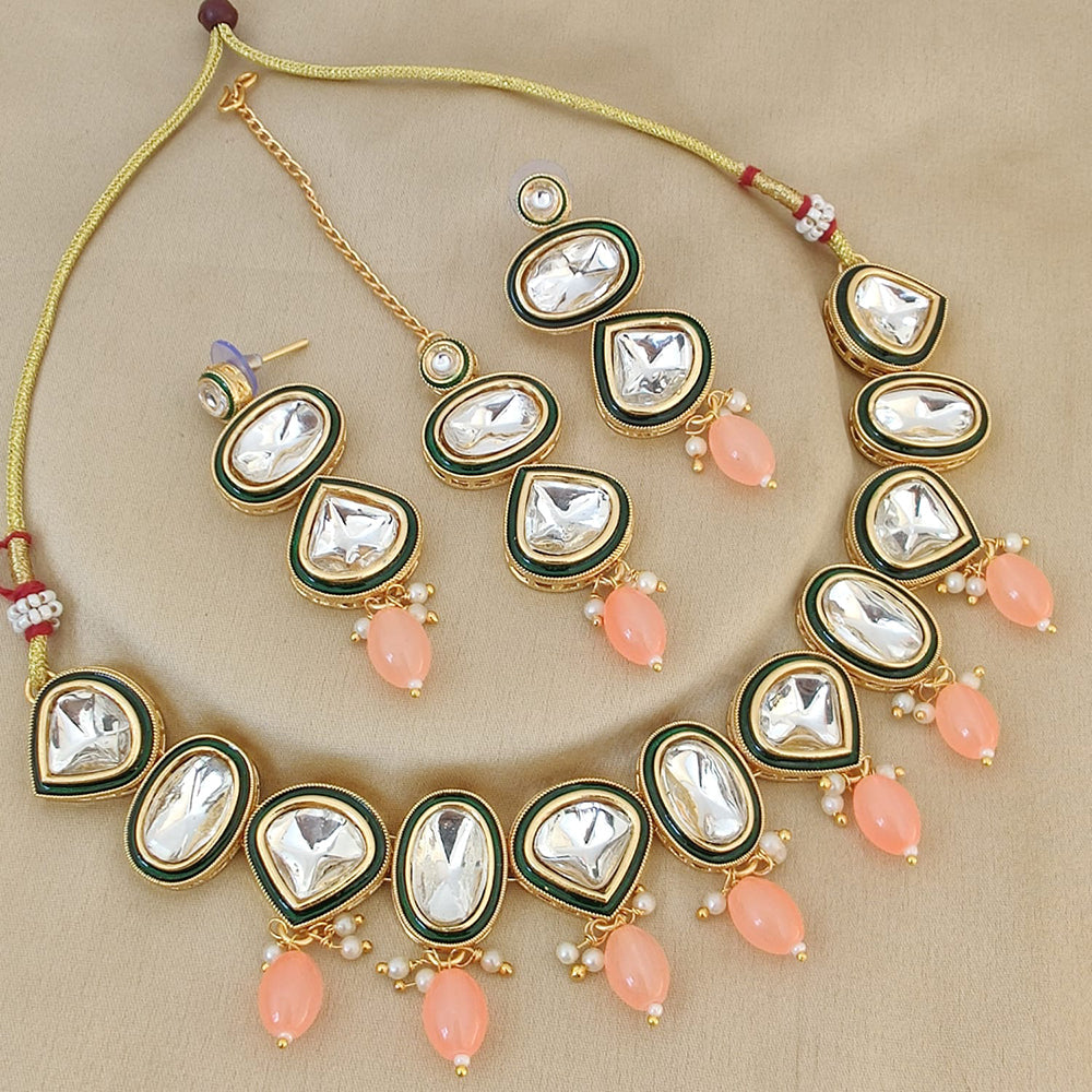 FS Collection Gold Plated Kundan Stone And Beads Choker Necklace Set
