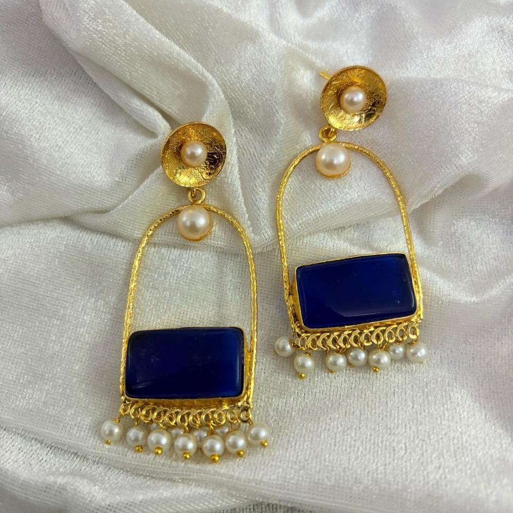 FS Collection Gold Plated Crystal Stone And Pearls Dangler Earrings