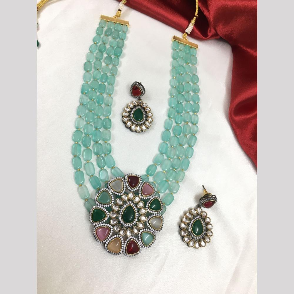 FS Collection Gold Plated Kundan Stone And Beads Necklace Set