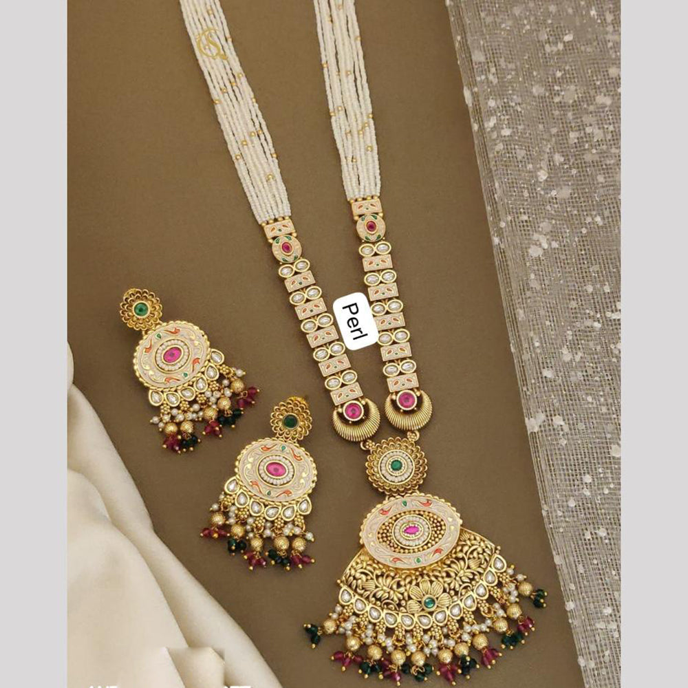 FS Collection Pota Stone And Pearls Meenakari Long Necklace Set