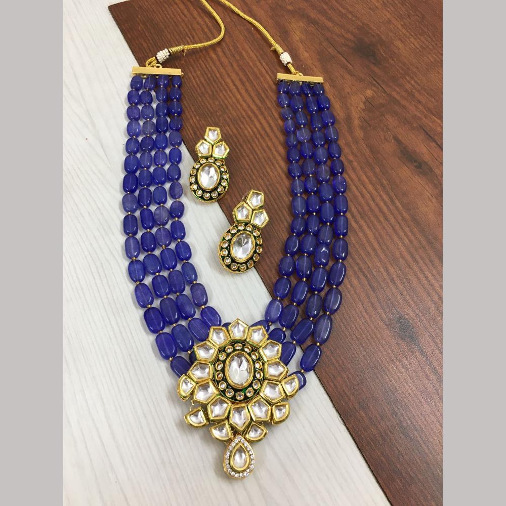FS Collection Gold Plated Kundan Stone And Beads Necklace Set