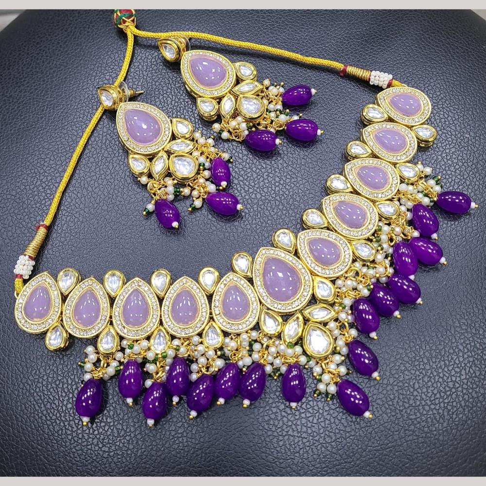 FS Collection Elegant Gold Plated Kundan and Beads for Timeless Charm Necklace Set