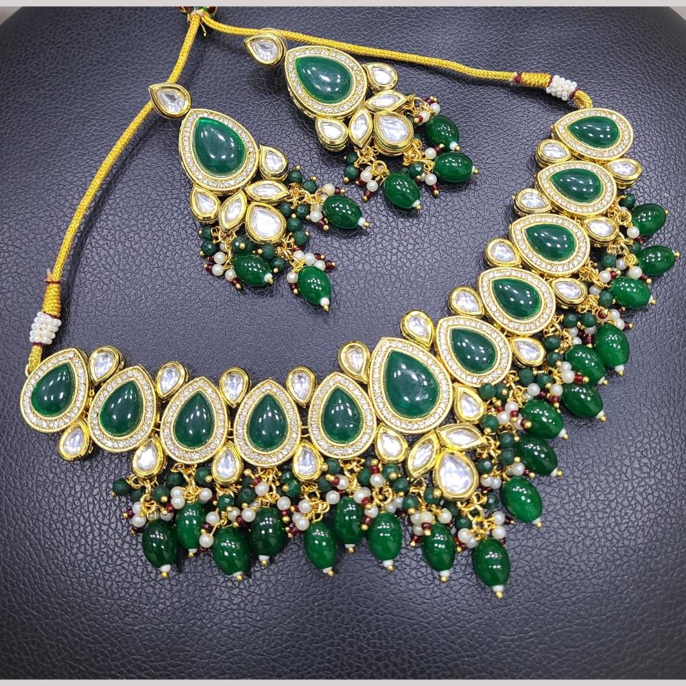 FS Collection Elegant Gold Plated Kundan and Beads for Timeless Charm Necklace Set