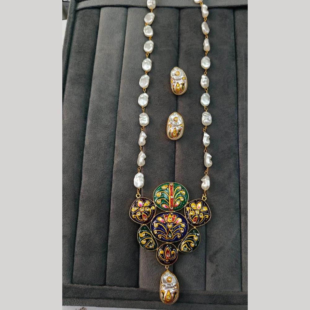 FS Collection Artistic Gold Plated Elegance Multi-Color Meenakari Long Necklace Set