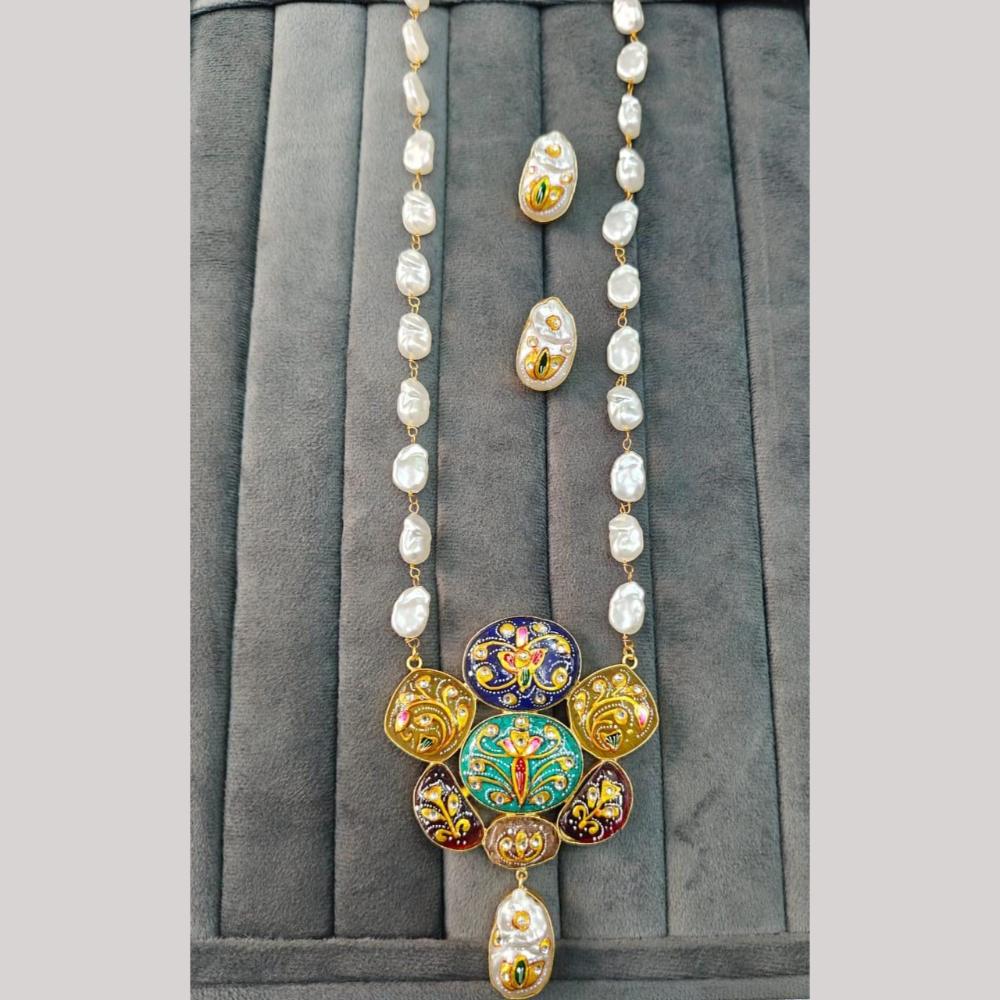 FS Collection Artistic Gold Plated Elegance Multi-Color Meenakari Long Necklace Set