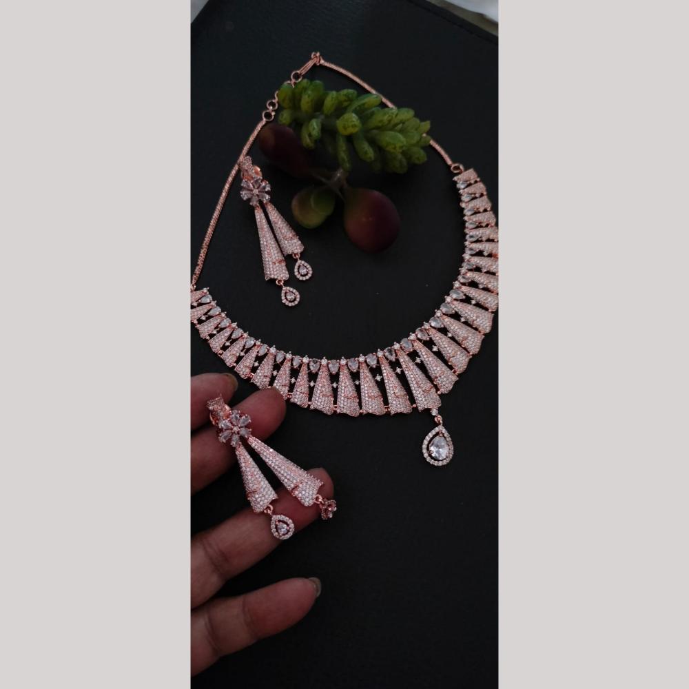 FS Collection Premium Rose Gold Plated American Diamond Necklace Set