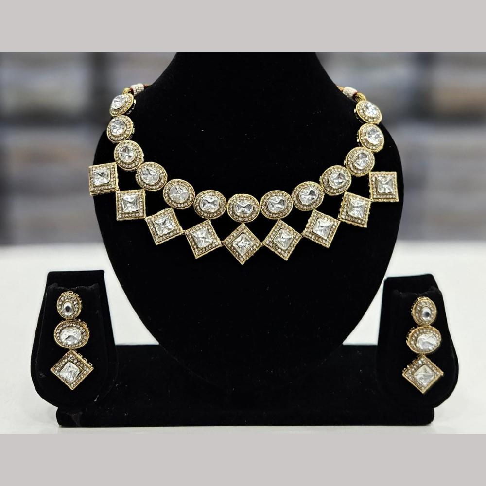FS Collection Elegant Gold Plated Pota Stones Perfect for Weddings, Festivals Necklace Set