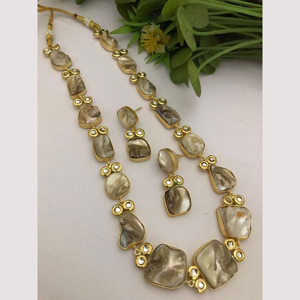 FS Collection Regal Gold Plated with Elegant Mother of Pearl Touch Long Necklace Set