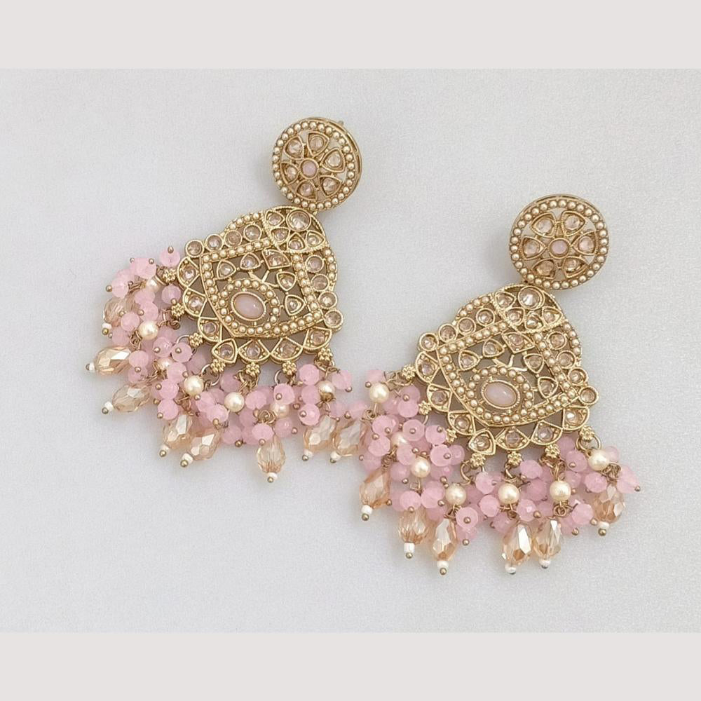 FS Collection Gold Plated Crystal Stone And Beads Dangler Earrings