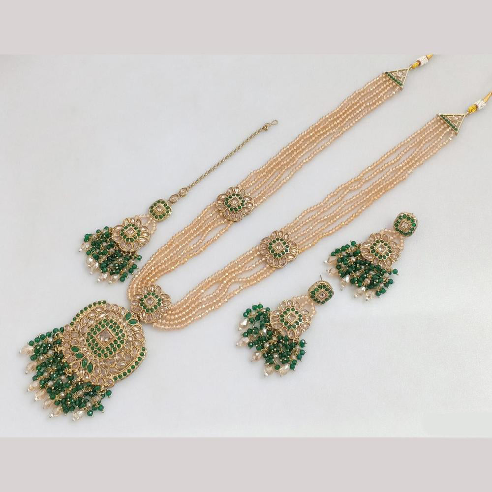FS Collection Gold Plated Crystal Stone And Beads Long Necklace Set