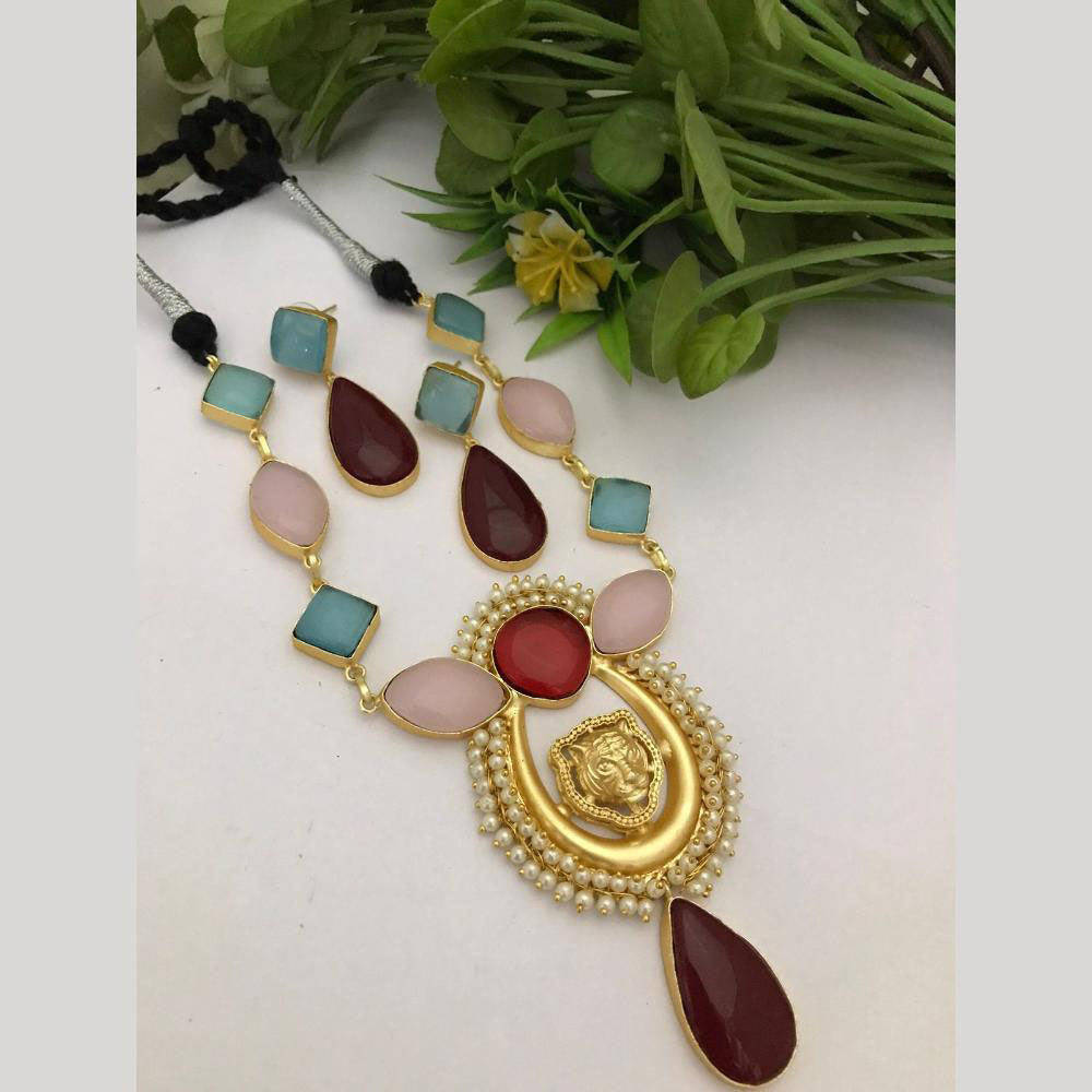FS Collection Gold Plated Pota Stone Necklace Set