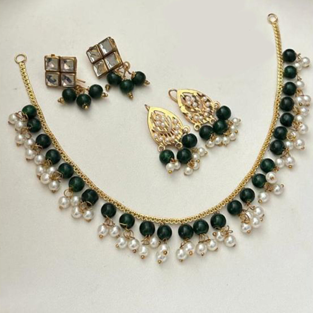 FS Collection Gold Plated Crystal Stone And Beads Necklace Set