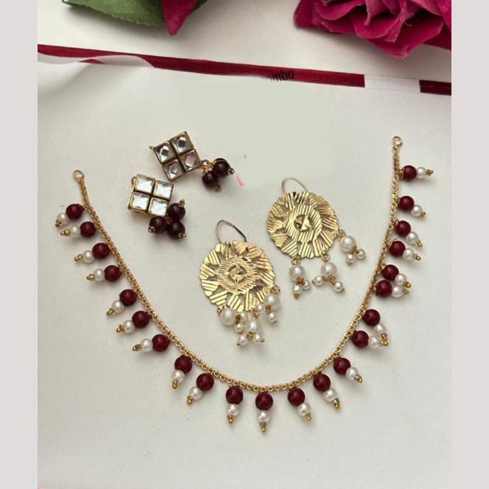 FS Collection Gold Plated Crystal Stone And Beads Necklace Set