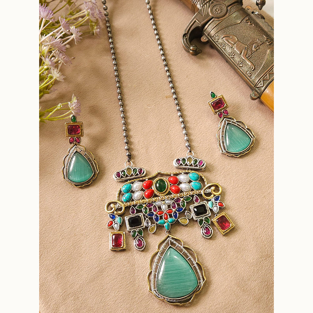 FS Collection Royal Monalisa Stone Long Necklace Set For Weddings And Parties