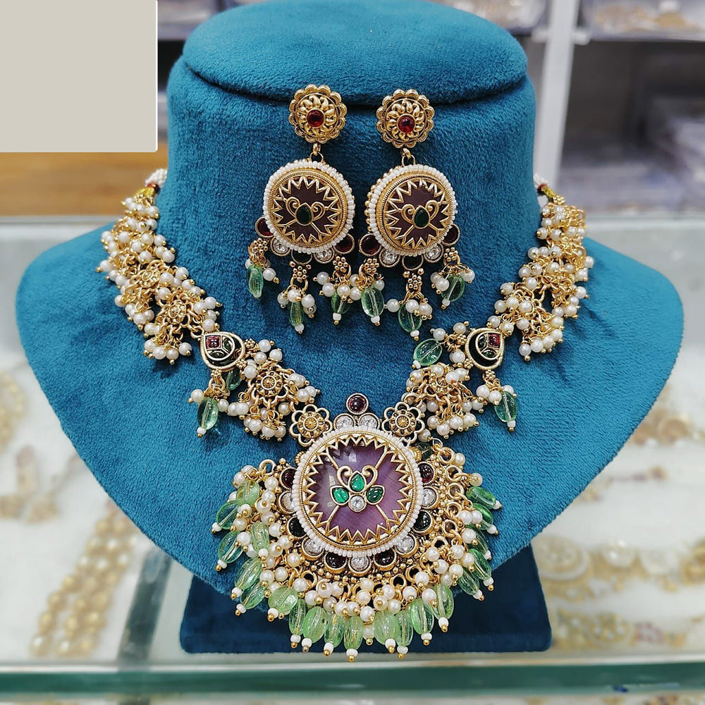 FS Collection Graceful Traditional Kundan And Pearl Necklace Set for All Occassions