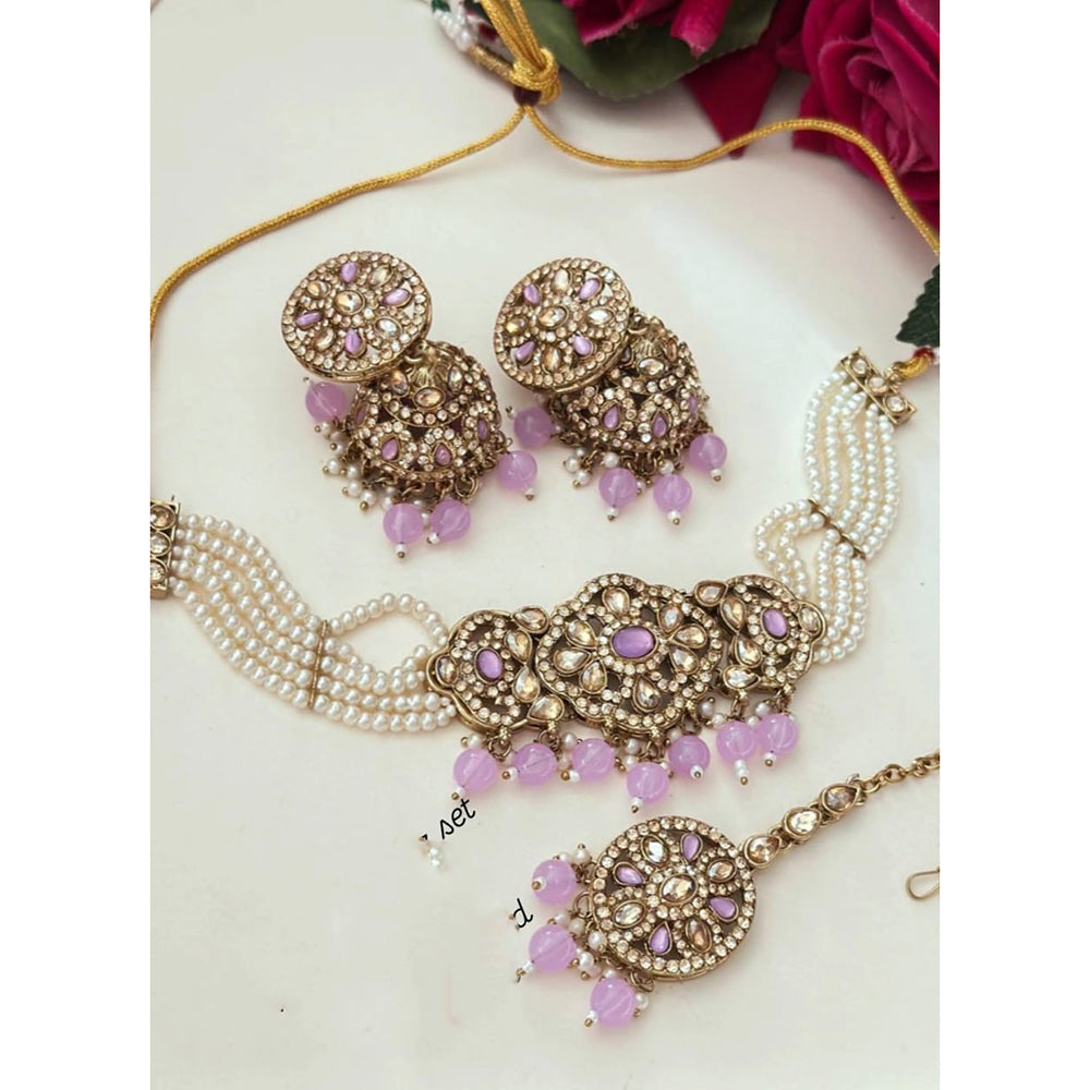 FS Collection Elegant Glow Crystal Stone And Pearl Necklace Set