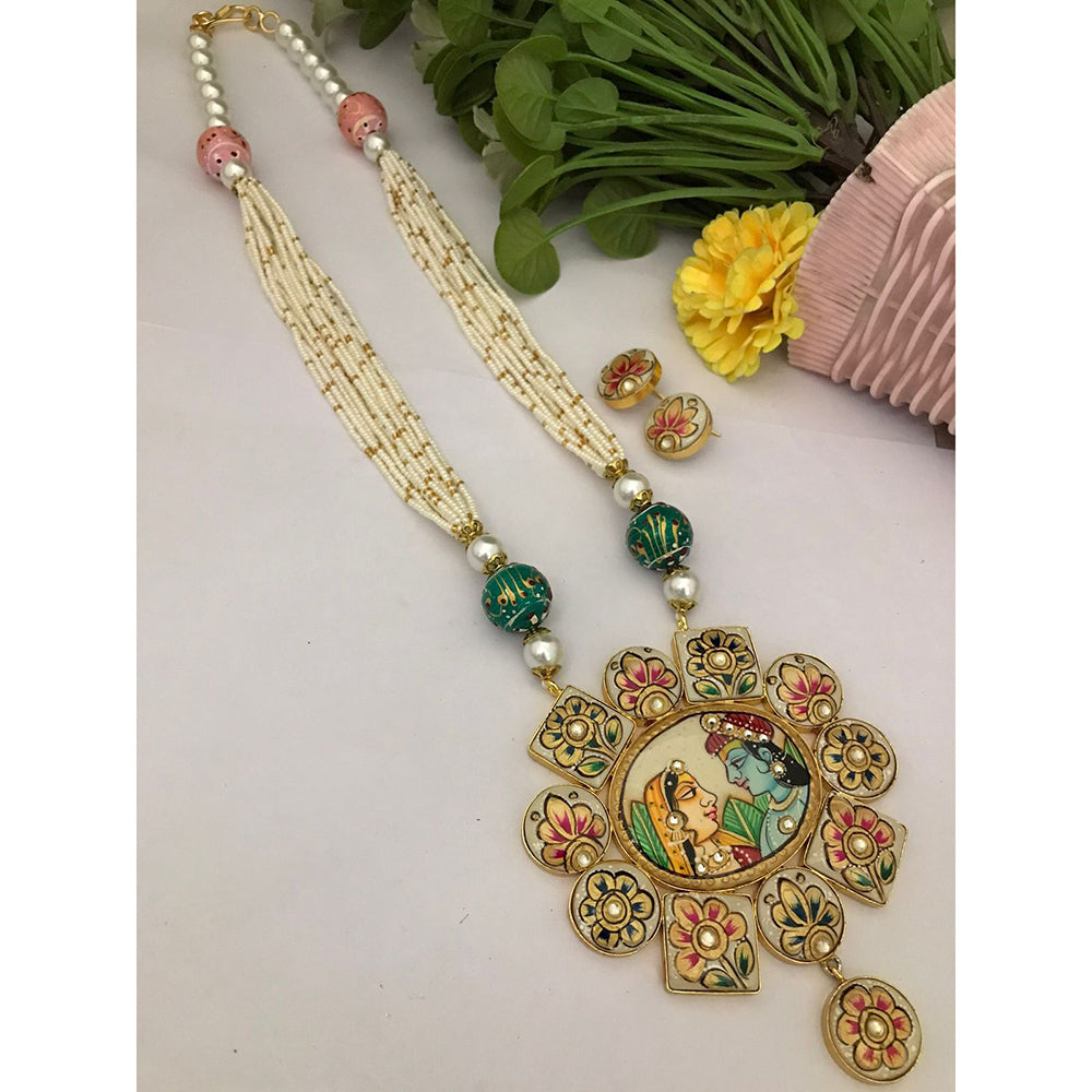 FS Collection Modern Fusion Pota Pearl And Beads Long Necklace Set