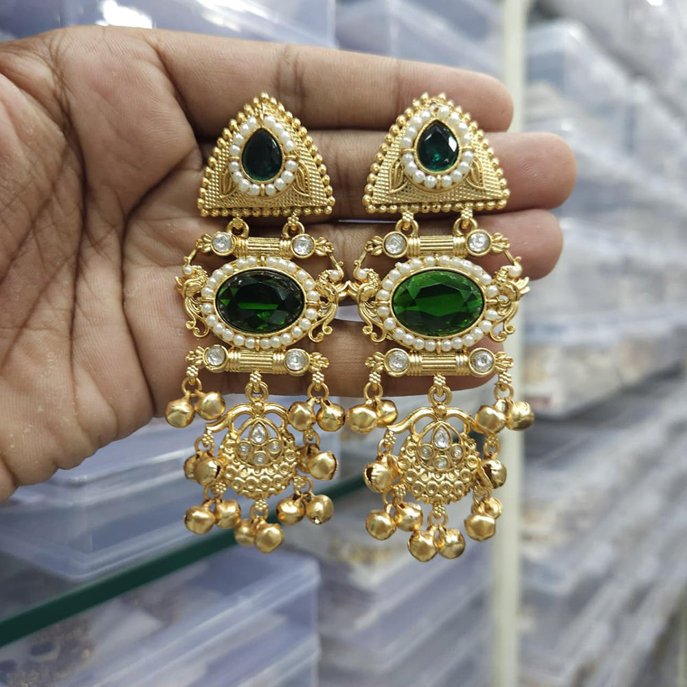 FS Collection Designer Pota Stone And Ghungharoo Dangler Earrings