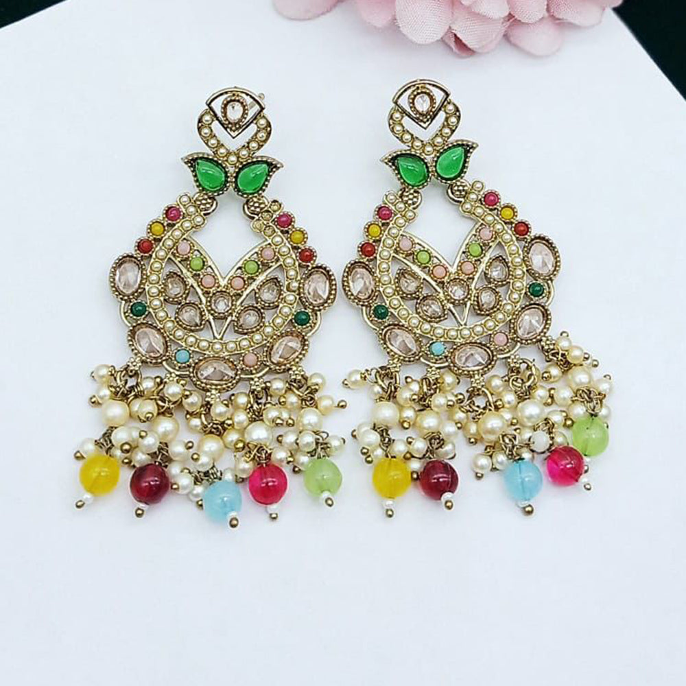 FS Collection Graceful Crystal Stone Pearl And Beaded Dangler Earrings