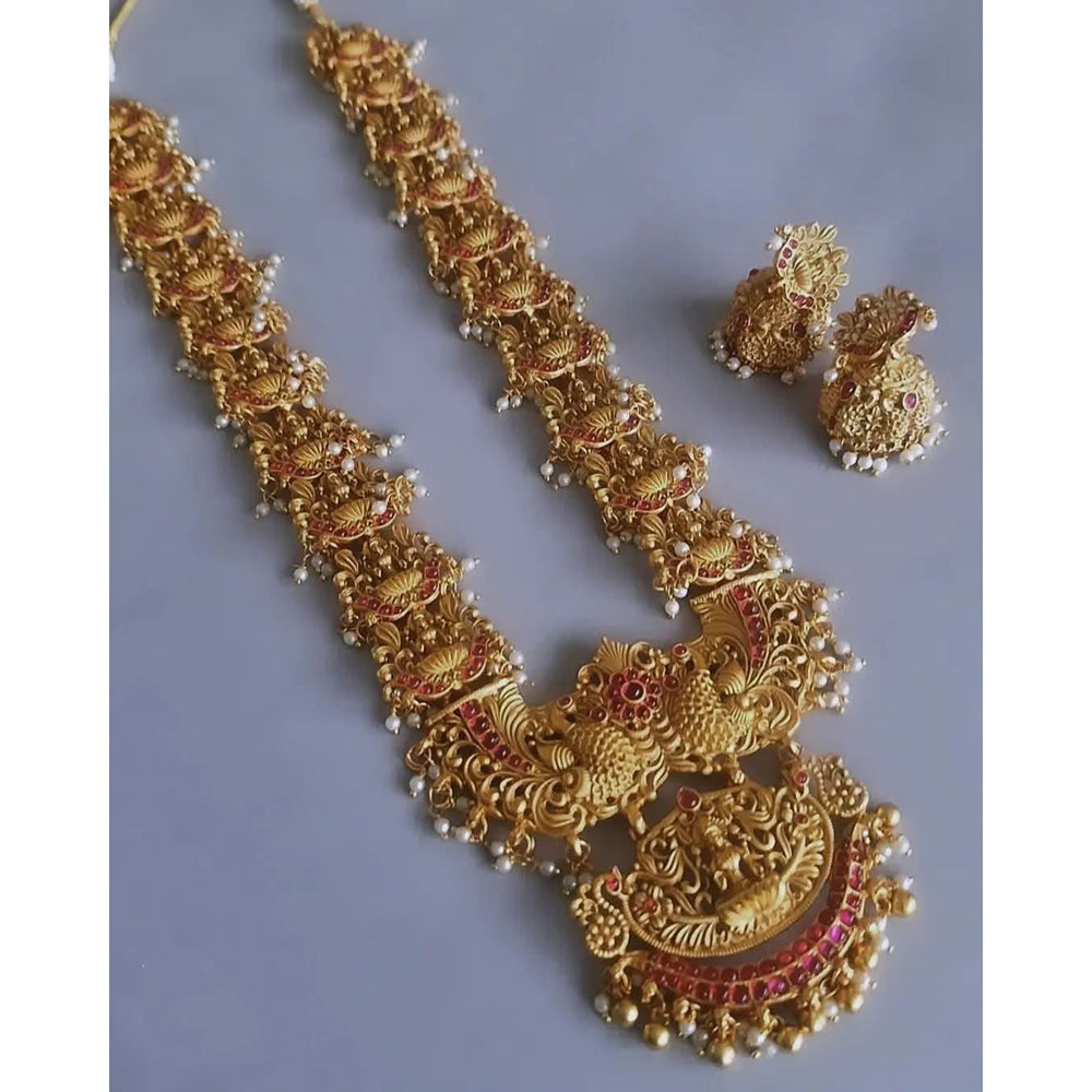 FS Collection Grand Temple Inspired Pota Stone And Pearl Necklace Set