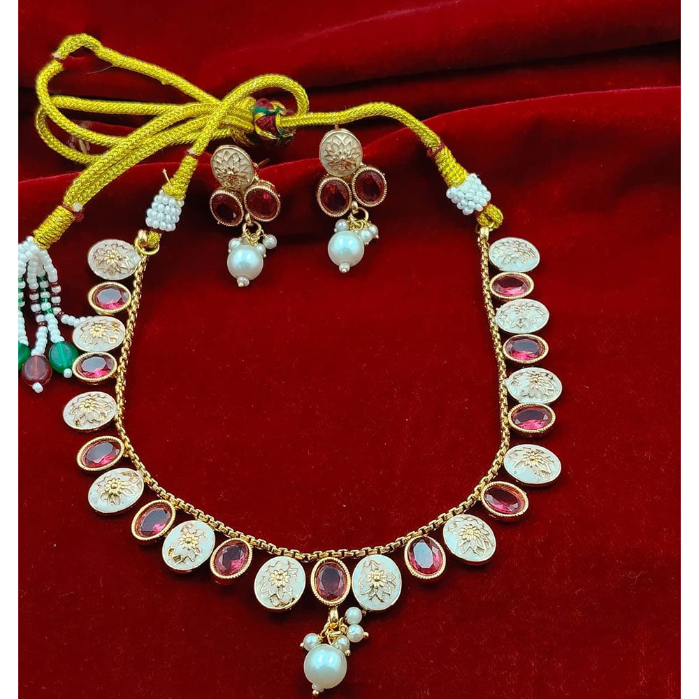 FS Collection Sparkling Pota Stone And Meenakari Elegance Necklace Set