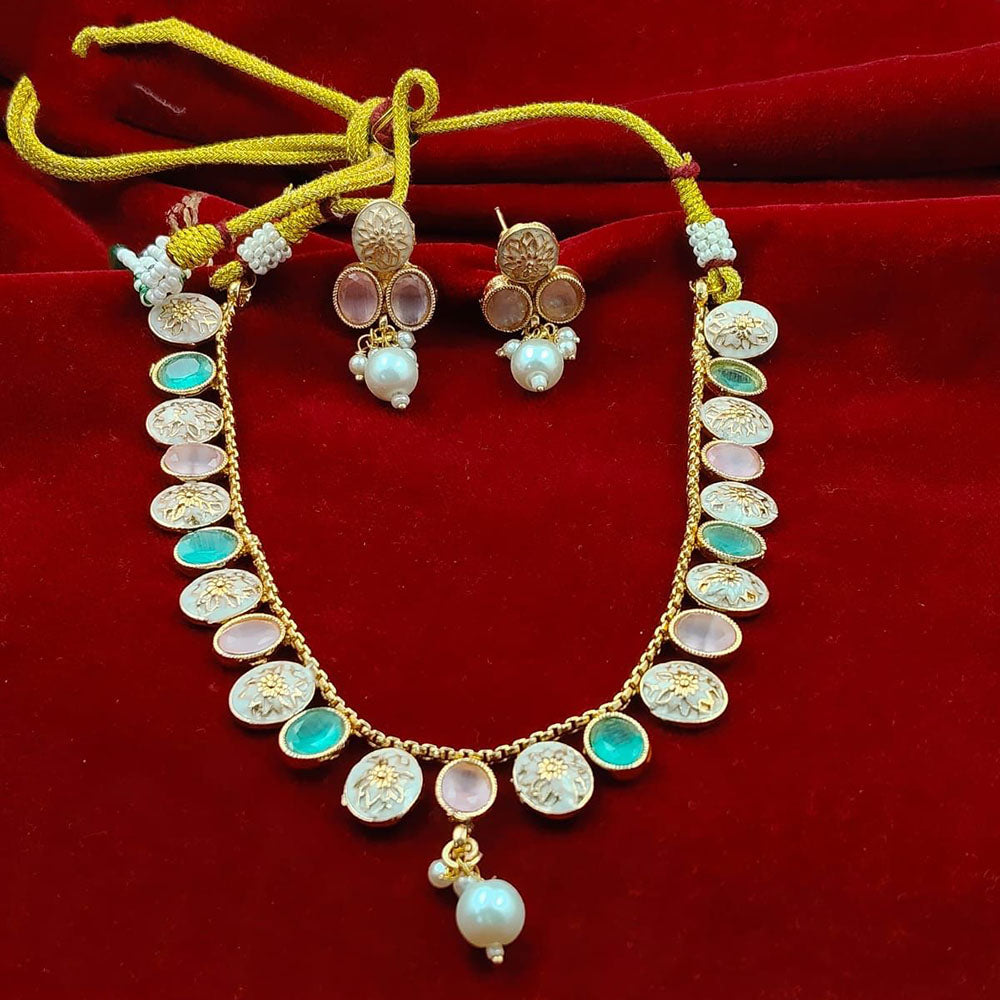 FS Collection Sparkling Pota Stone And Meenakari Elegance Necklace Set