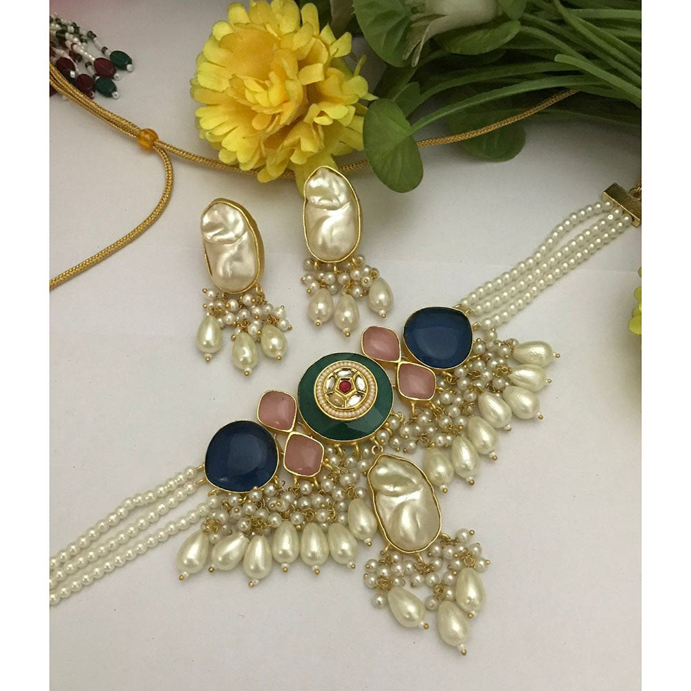 FS Collection Pota Stone And Mother Of Pearl Designer Choker Necklace Set