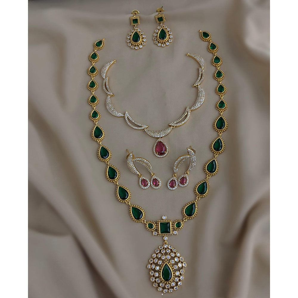 FS Collection Royal Pota And Austrian Stone Double Strand Necklace Set