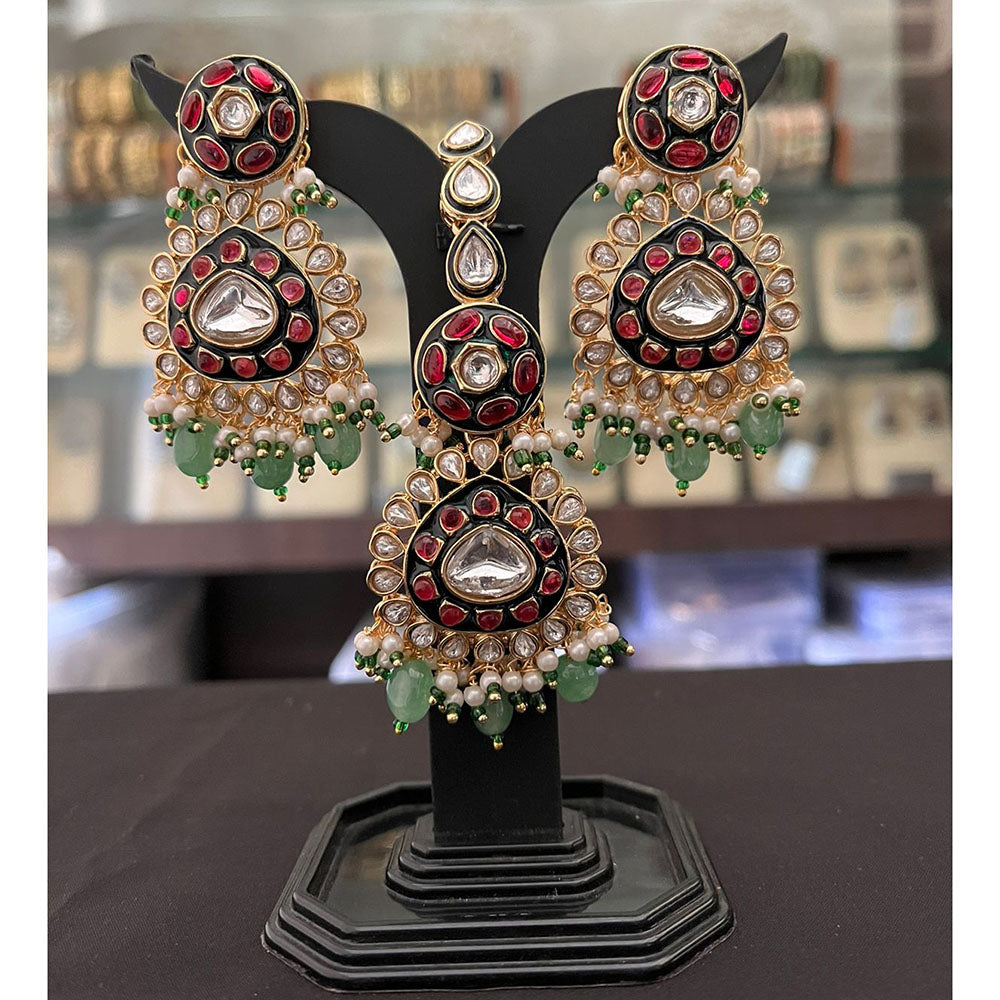 FS Collection Pota Stone And Beads Designer Dangler Earrings With Maangtikka